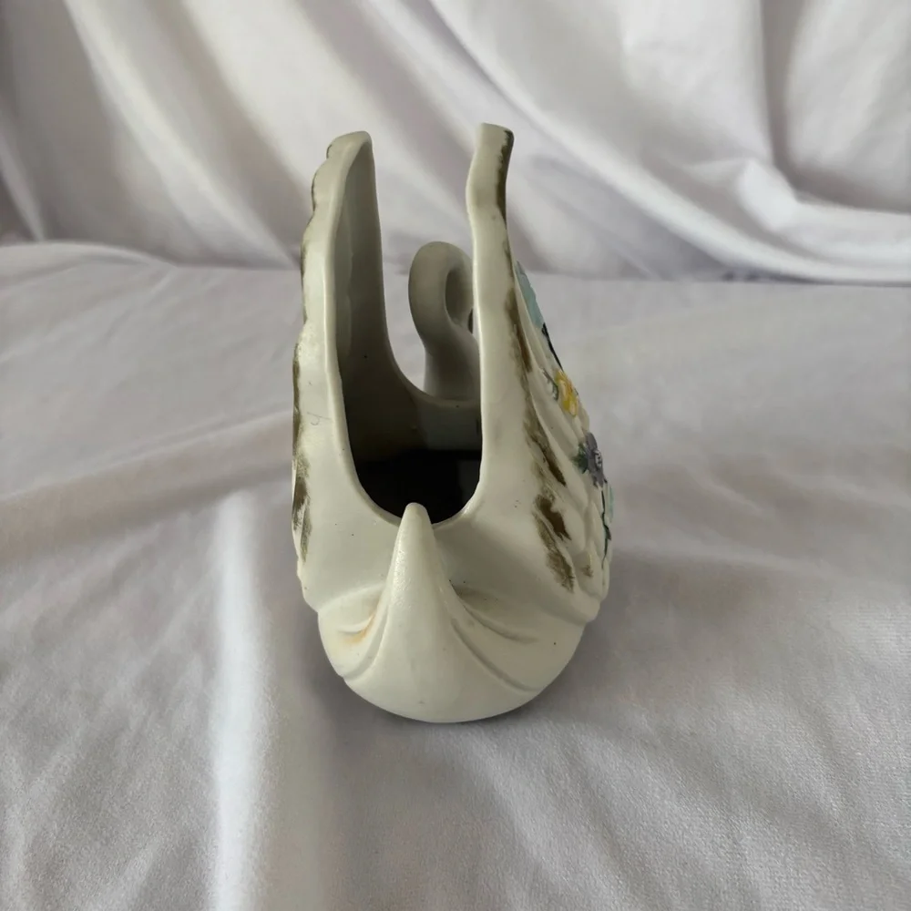 Vintage ceramic swan vase planter regency home decor figurine midcentury